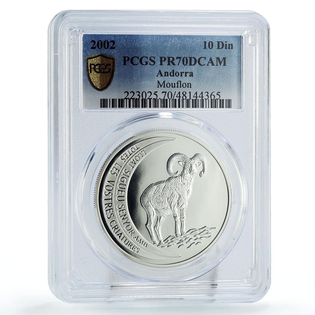 Andorra 10 diners Conservation Wildlife Mouflon Fauna PR70 PCGS silver coin 2002