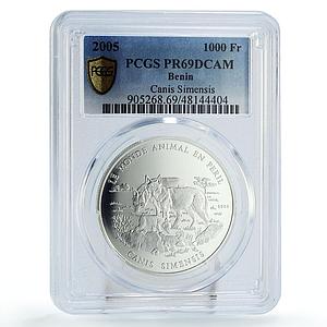 Benin 1000 francs Conservation Ethiopian Wolf Fauna PR69 PCGS silver coin 2005