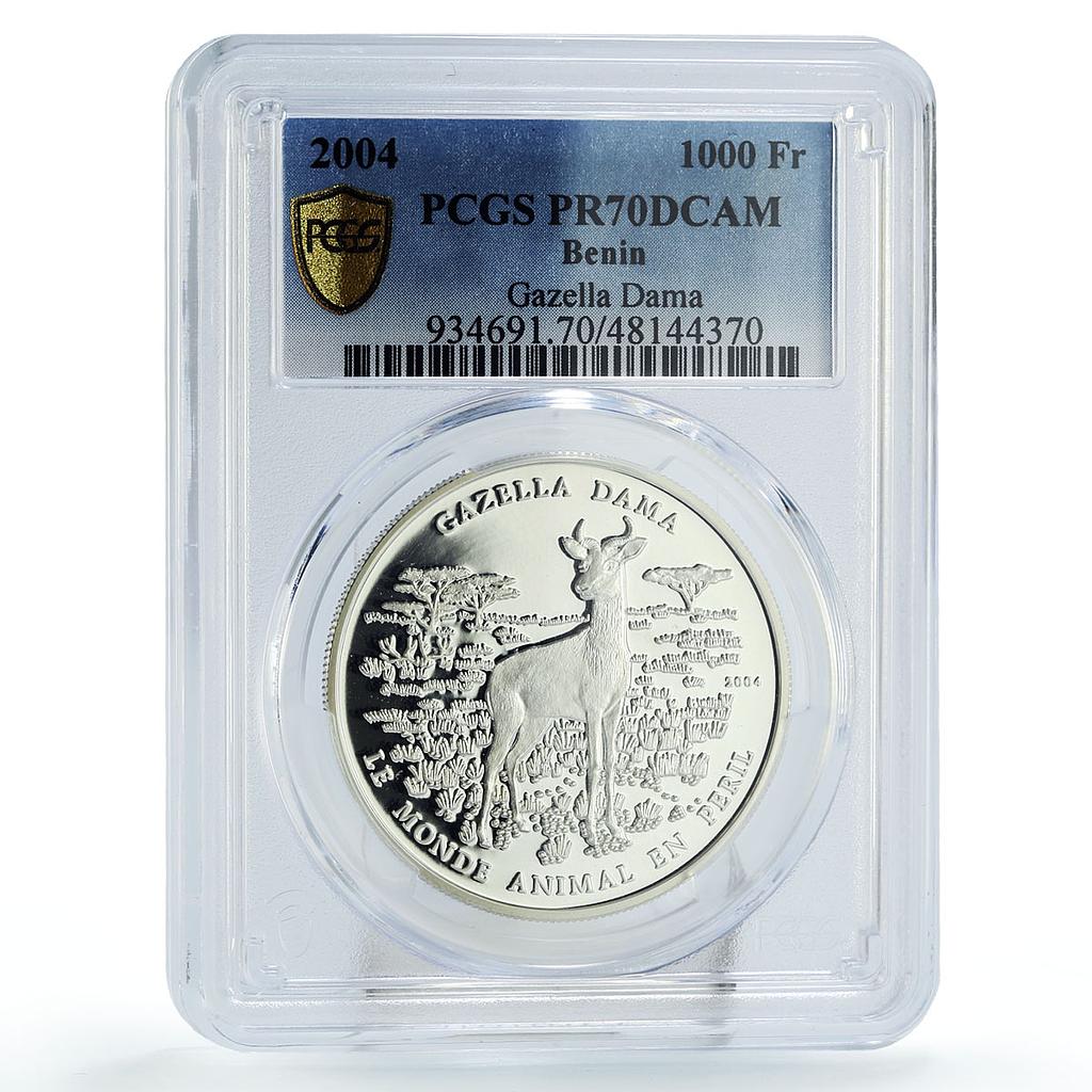 Benin 1000 francs Conservation Wildlife Gazelle Fauna PR70 PCGS silver coin 2004