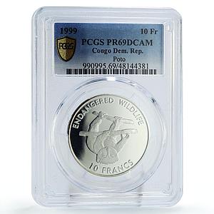 Congo 10 francs Conservation Wildlife Poto Fauna PR69 PCGS silver coin 1999