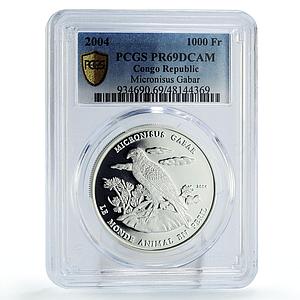 Congo 1000 francs Conservation Wildlife Gabar Eagle Bird PR69 PCGS Ag coin 2004