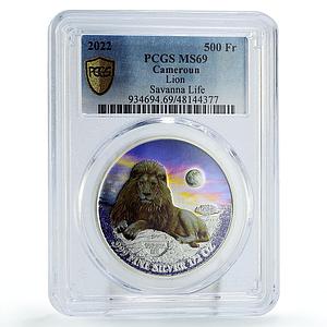 Cameroon 500 francs Conservation Savanna Life Lion Fauna MS69 PCGS Ag coin 2022