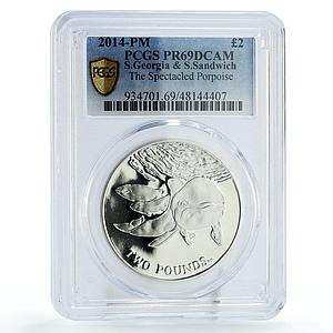 South Georgia Sandwich 2 pounds Porpoise Whale Fauna PR69 PCGS silver coin 2014