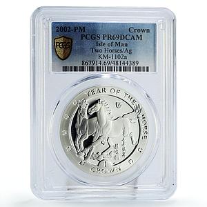 Isle of Man 1 crown Year of the Horse Two Horses PR69 PCGS silver coin 2002