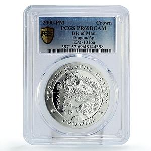 Isle of Man 1 crown Lunar Calendar Year of the Dragon PR69 PCGS silver coin 2000
