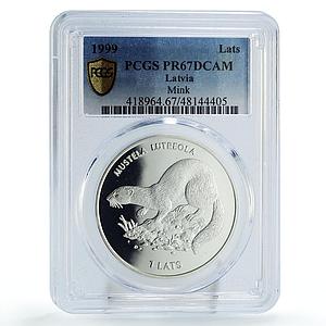 Latvia 1 lats Conservation Wildlife Mink Fauna PR67 PCGS silver coin 1999