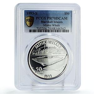 Marshall Islands 50 dollars Marine Life Minke Whale PR70 PCGS silver coin 1993