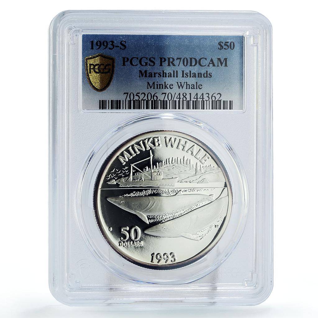 Marshall Islands 50 dollars Marine Life Minke Whale PR70 PCGS silver coin 1993