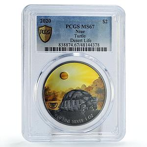 Niue 2 dollars Conservation Wildlife Turtle Desert Fauna MS67 PCGS Ag coin 2020