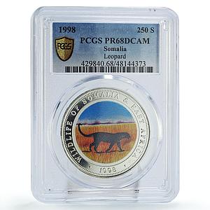 Somalia 250 shillings Conservation Wildlife Leopard PR68 PCGS silver coin 1998