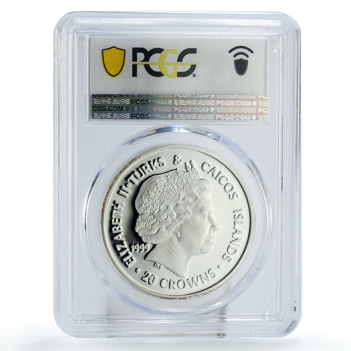 Turks and Caicos Islands 20 crown Apollo 11 Armstrong PR67 PCGS silver coin 1999