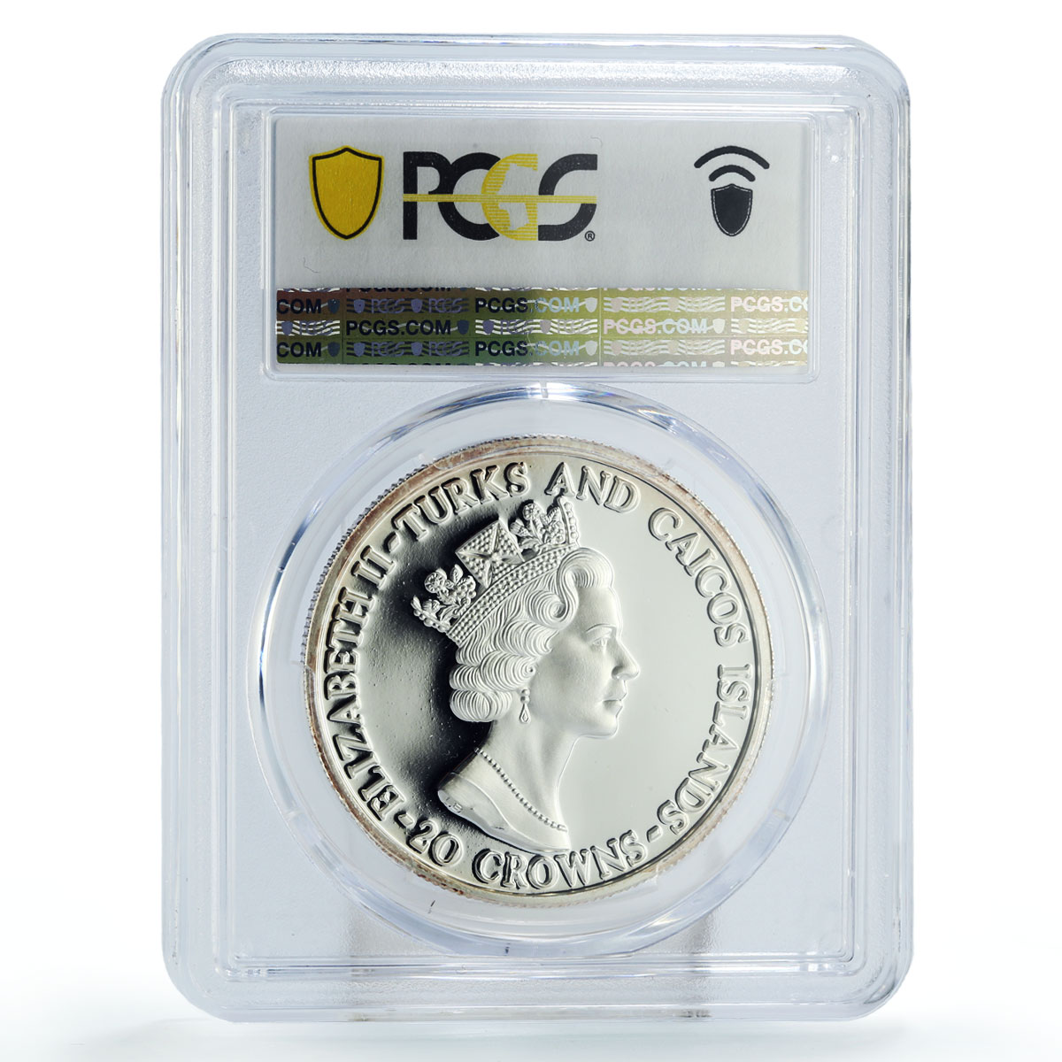 Turks and Caicos Islands 20 crown Apollo 11 Moon Landing PR68 PCGS Ag coin 1999