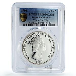 Turks and Caicos Islands 20 crowns Year of the Tiger PR69 PCGS silver coin 1998