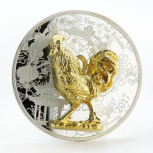 Congo 1000 francs Year of the Rooster gold plating silver coin 2017