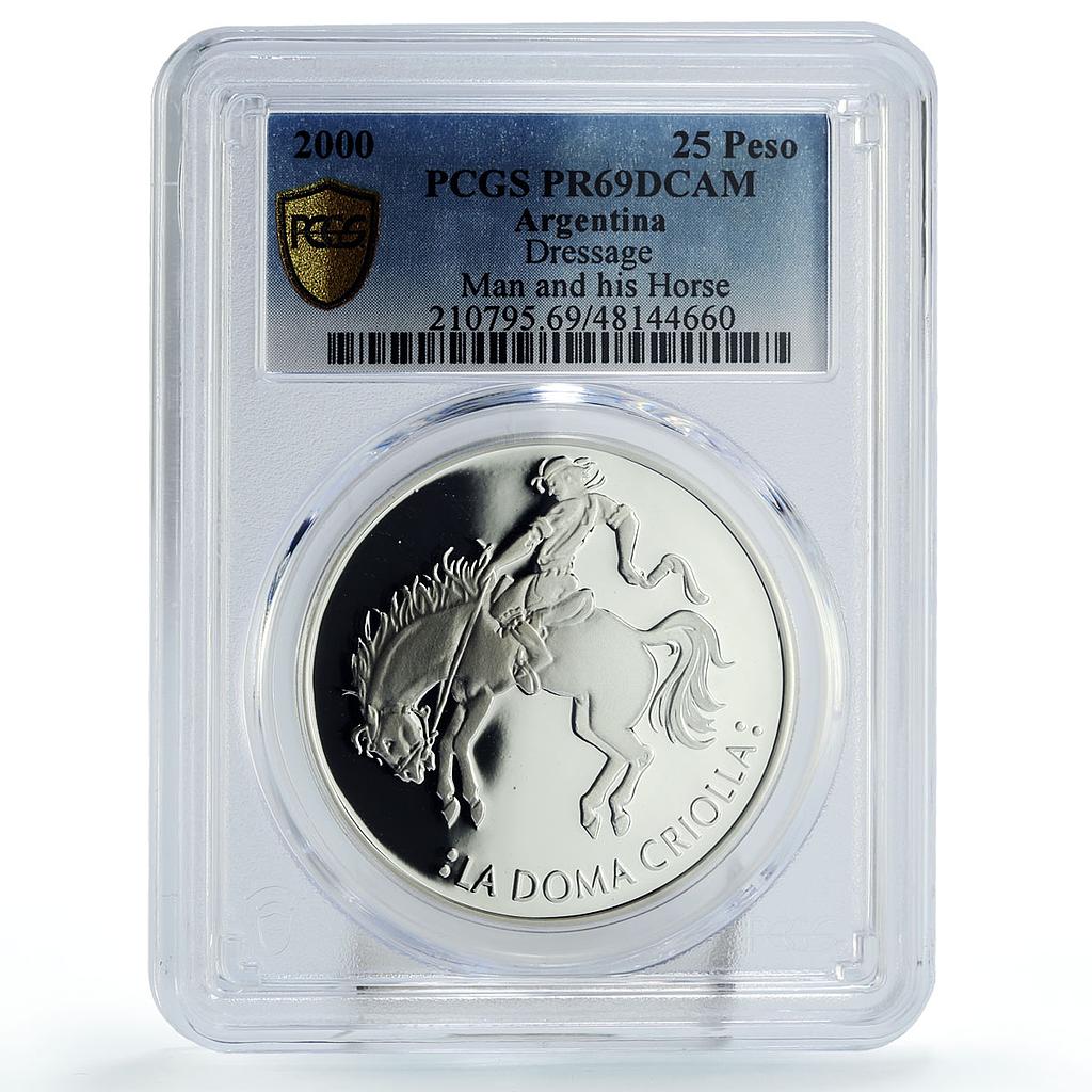 Argentina 25 pesos Hombre Caballo Man Horse Doma Criolla PR69 PCGS Ag coin 2000