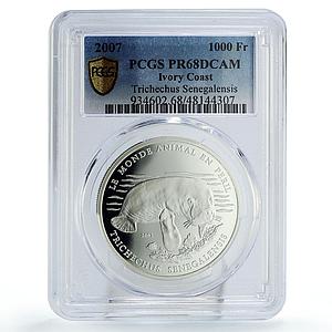 Ivory Coast 1000 francs Conservation Monk Seal Fauna PR68 PCGS silver coin 2007