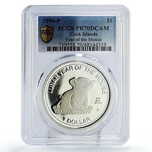 Cook Islands 1 dollar Lunar Year of the Mouse Rat PR70 PCGS silver coin 1996