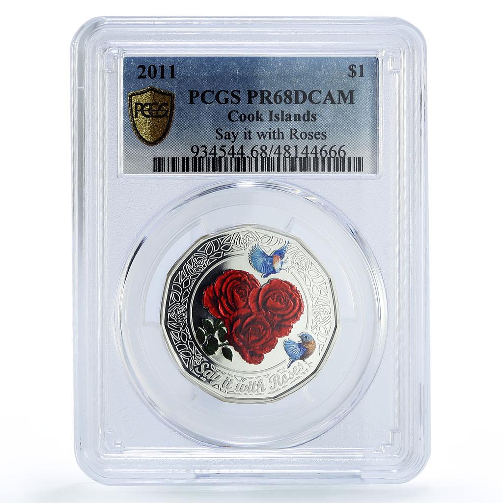 Cook Islands 1 dollar Love Gift Say It Roses Flowers PR68 PCGS silver coin 2011