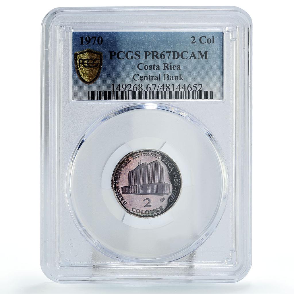 Costa Rica 2 colones Central Bank 20th Anniversary PR67 PCGS silver coin 1970