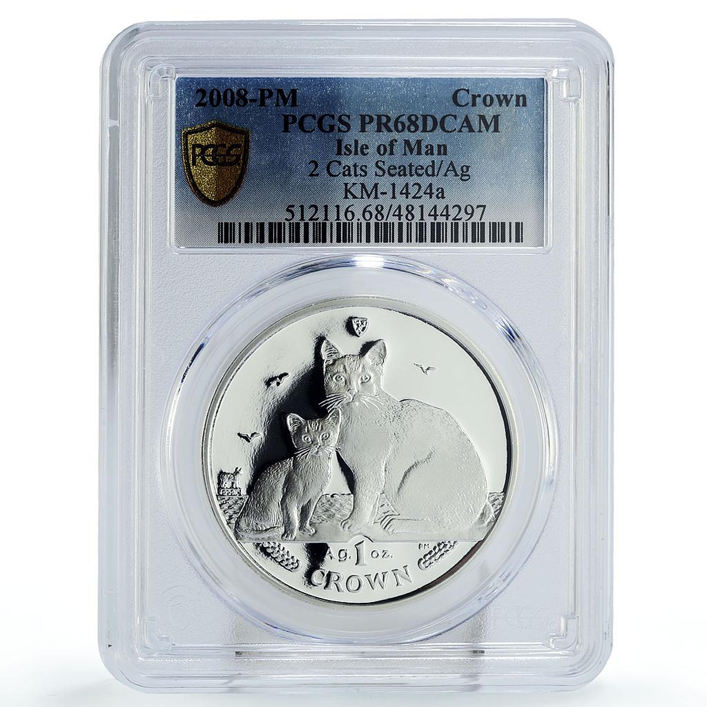 Isle of Man 1 crown Home Pets Burmilla Cats Kittens PR68 PCGS silver coin 2008