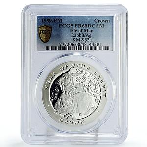 Isle of Man 1 crown Lunar Calendar Year of the Rabbit PR68 PCGS silver coin 1999