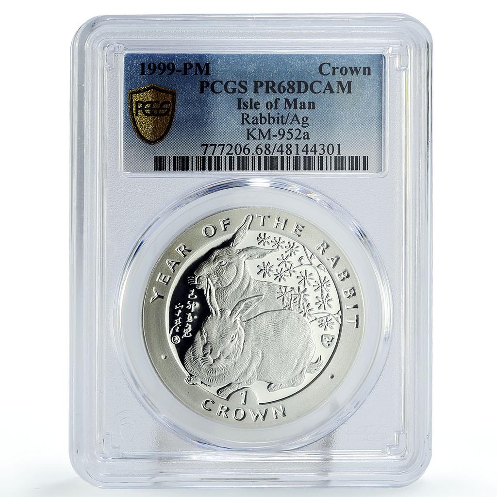 Isle of Man 1 crown Lunar Calendar Year of the Rabbit PR68 PCGS silver coin 1999