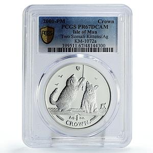 Isle of Man 1 crown Home Pets Somalia Cats Kittens PR67 PCGS silver coin 2001