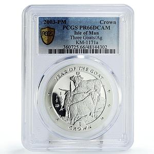 Isle of Man 1 crown Year of the Goat Three Goats PR66 PCGS silver coin 2003