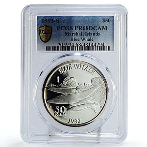 Marshall Islands 50 dollars Marine Life Blue Whale PR68 PCGS silver coin 1993
