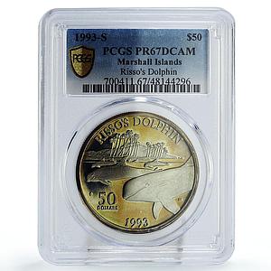 Marshall Islands 50 dollars Marine Life Risso Dolphin PR67 PCGS silver coin 1993