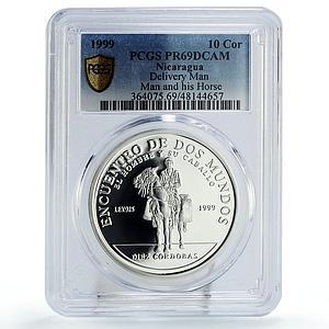 Nicaragua 10 cordobas Hombre Caballo Man Horse KM-95 PR69 PCGS silver coin 1999
