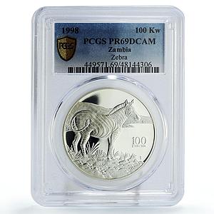 Zambia 100 kwacha Conservation Wildlife Zebra Fauna PR69 PCGS silver coin 1998