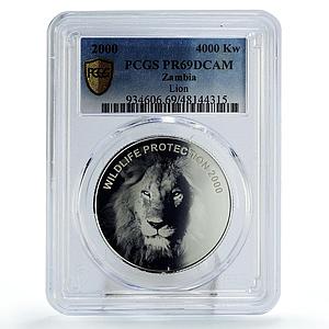 Zambia 4000 kwacha Wildlife Protection Lion Fauna PR69 PCGS silver coin 2000