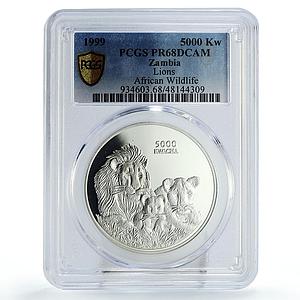 Zambia 5000 kwacha Conservation Lion Pride Fauna PR68 PCGS silver coin 1999