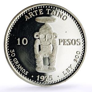 Dominican Rep. 10 pesos Pueblo Viejo Mine Arte Taino Art proof silver coin 1975