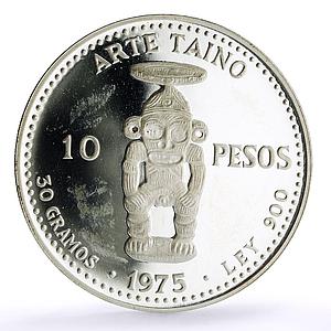 Dominican Rep. 10 pesos Pueblo Viejo Mine Arte Taino Art proof silver coin 1975