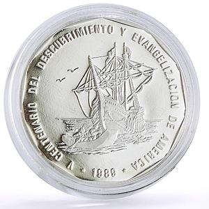 Dominican Republic 1 peso Evangelization Ship Clipper proof silver coin 1989