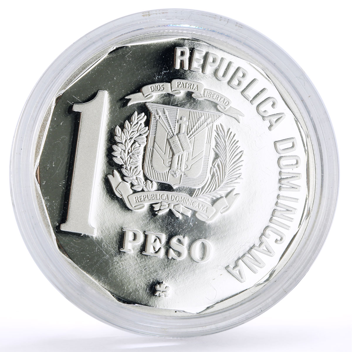 Dominican Rep. 1 peso Evangelization Ship Clipper Piefort proof silver coin 1989