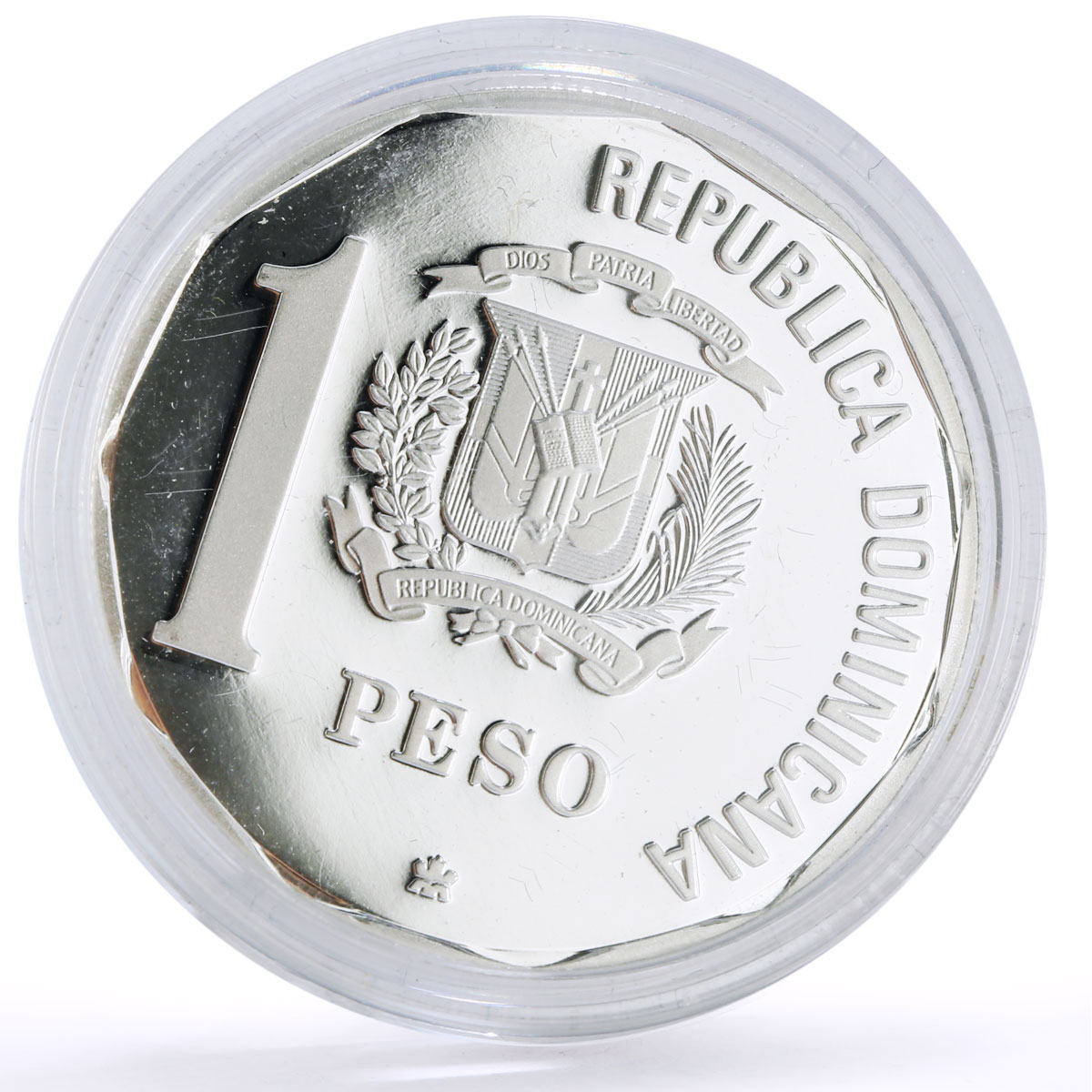 Dominican Rep. 1 peso Evangelization Ship Clipper Piefort proof silver coin 1989