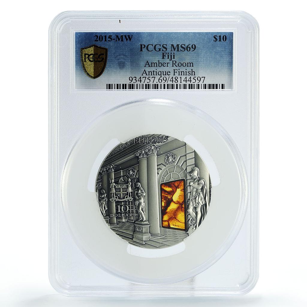 Fiji 10 dollars Stone Masterpieces Amber Room Art MS69 PCGS silver coin 2015