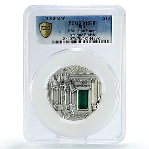 Fiji 10 dollars Stone Masterpieces Malachite Room Art MS70 PCGS silver coin 2013