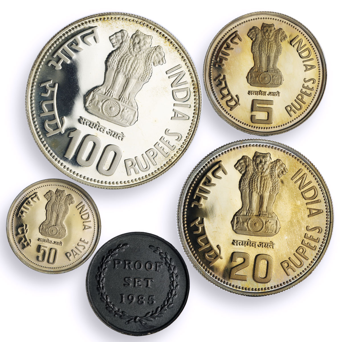 India set of 4 Indira Gandhi Anniversary Politics proof silver coins 1985