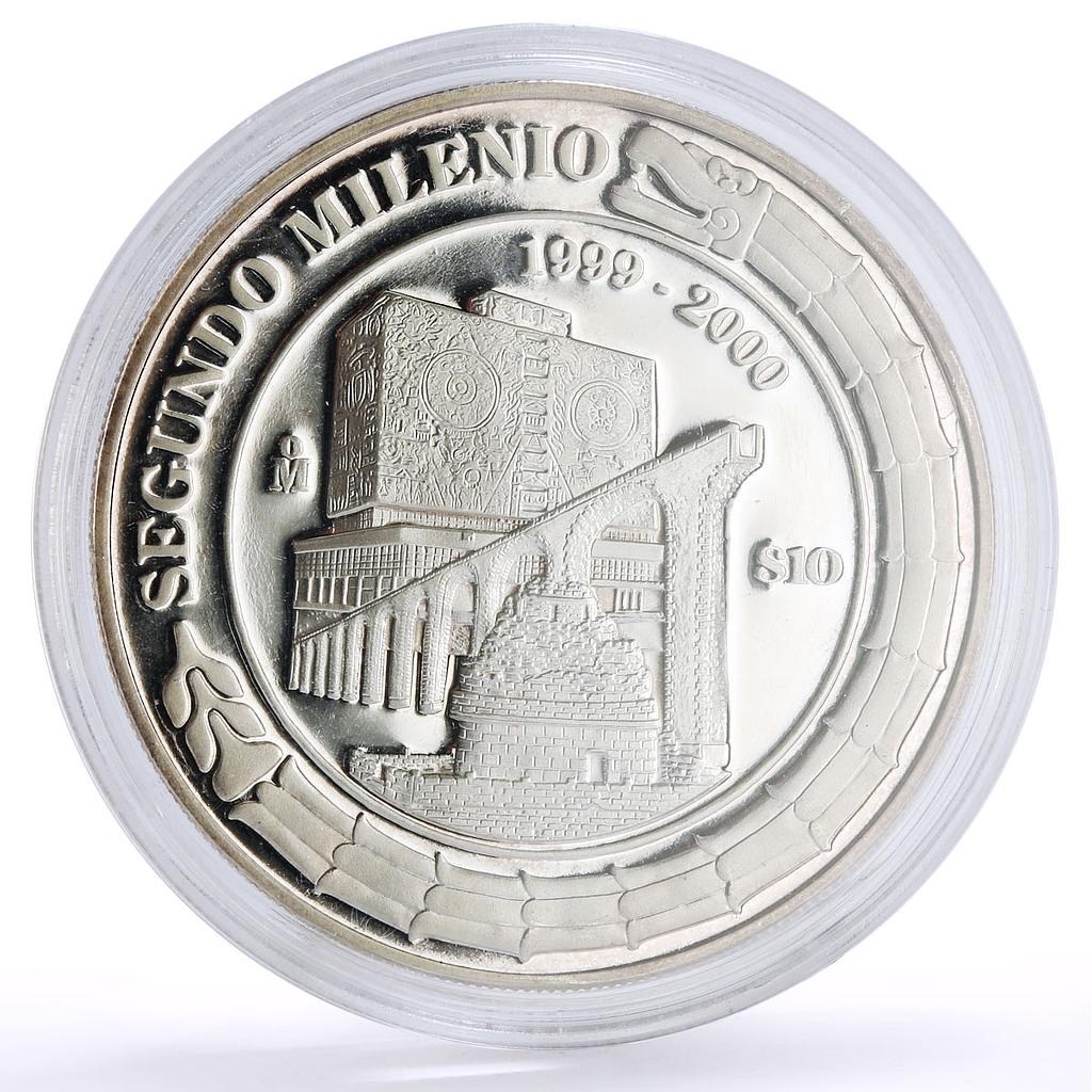 Mexico 10 pesos Millennium Ancient Buildings Architecture proof silver coin 2000