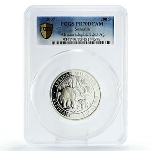 Somalia 200 shillings African Wildlife Elephant PR70 PCGS 2 oz silver coin 2007