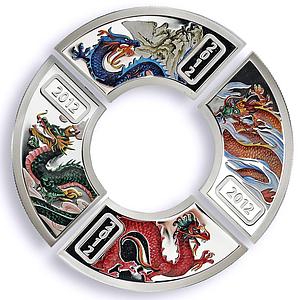 Cook Islands set of 4 coins Lunar Calendar Year of the Dragon silver coins 2012