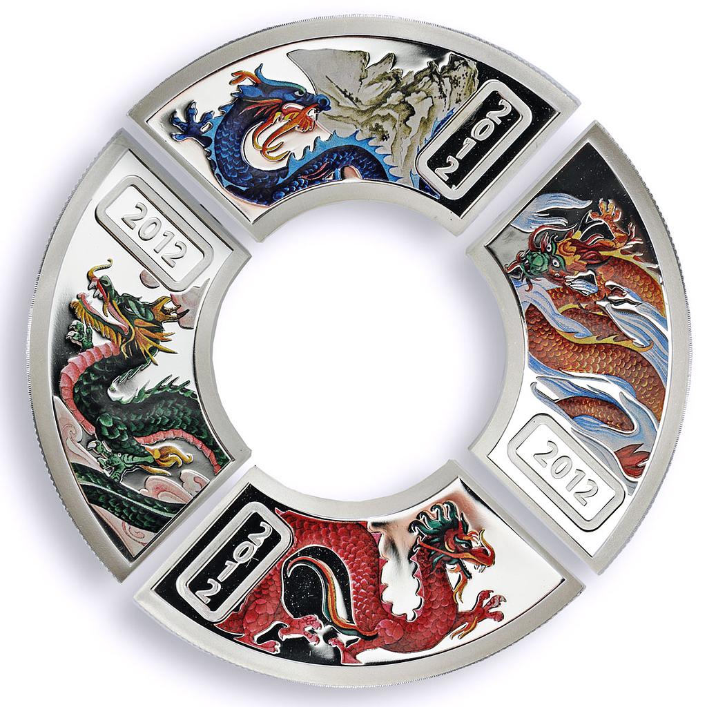 Cook Islands set of 4 coins Lunar Calendar Year of the Dragon silver coins 2012