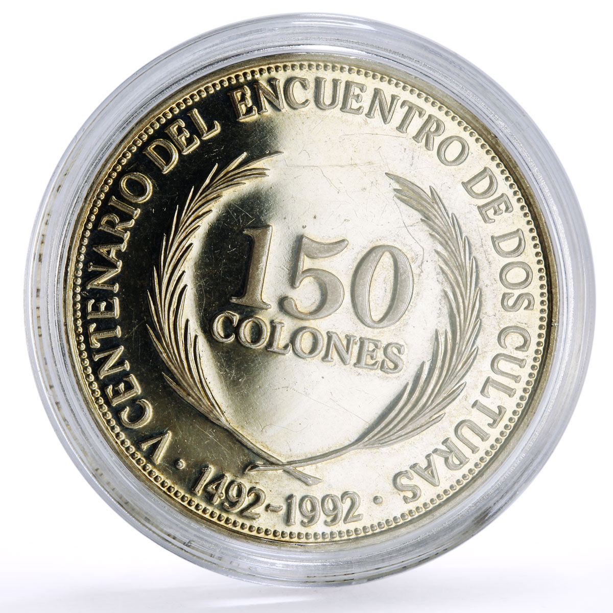 El Salvador 150 colones America Discovery Columbus Ships KM-160 silver coin 1992