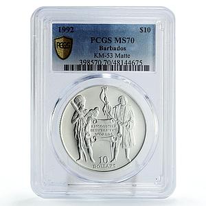 Barbados 10 dollars America Discovery Matte KM-52 MS70 PCGS silver coin 1997