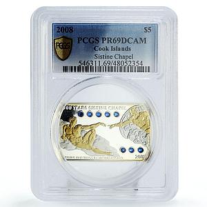 Cook Islands 5 dollars Adam Creation Sistine Chapel Art PR69 PCGS Ag coin 2008