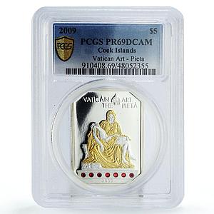 Cook Islands 5 dollars Vatican Art Pieta Gilt PR69 PCGS silver coin 2009